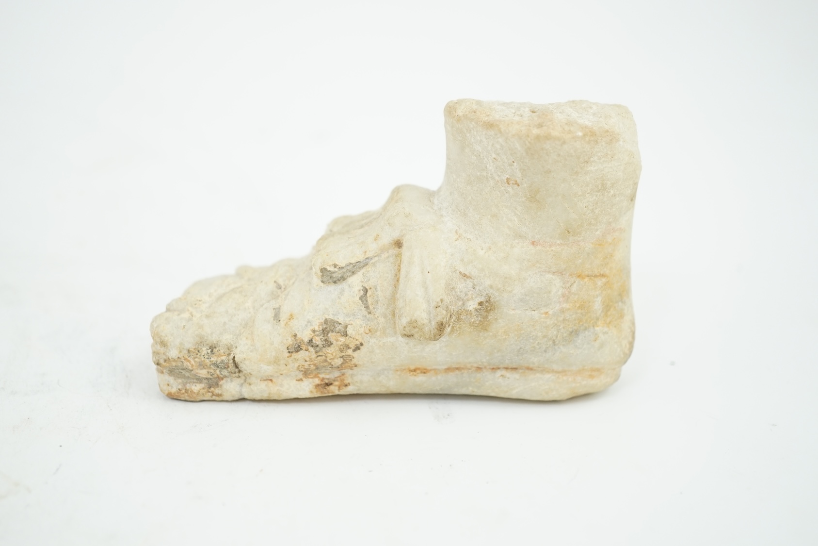 A Roman carved marble model of a sandalled foot